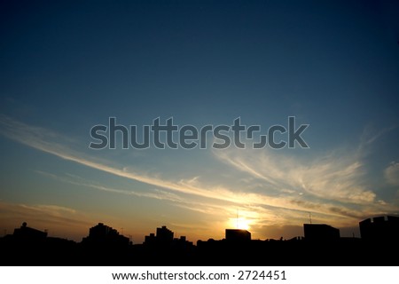 urban sunset blue sky
