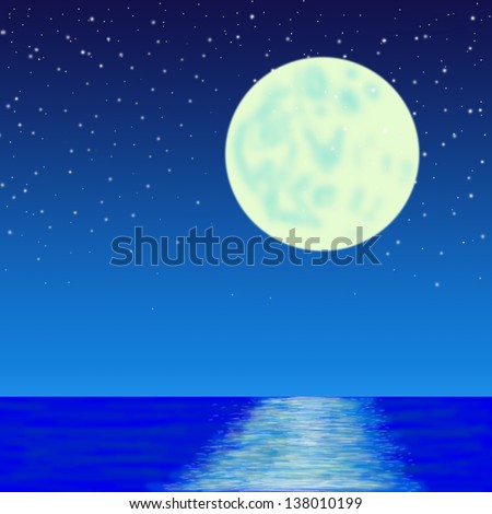 full moon and stars over sea