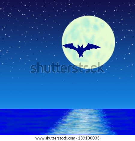 full moon and stars over sea