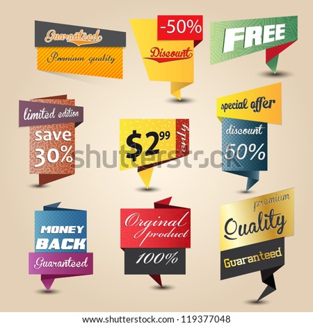 Design origami stickers set Vector Design origami stickers set Vector