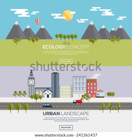 Flat designed banners for ecology concept and urban landscape Vector Flat designed banners for ecology concept and urban landscape Vector