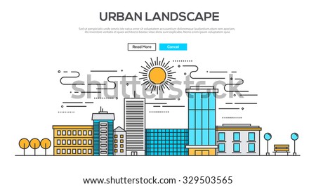 Flat Line design graphic image concept, website elements layout of  Urban Landscape. Icons Collection of Creative Work Flow Items and Elements. Vector Illustration