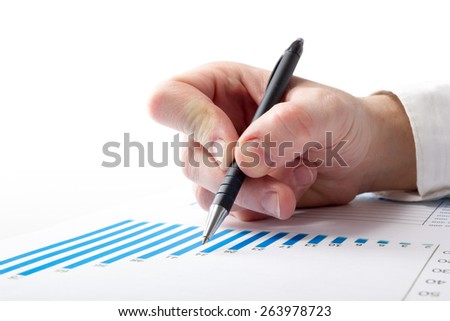 Businessman counting losses and profit working with statistics, analyzing financial  the results