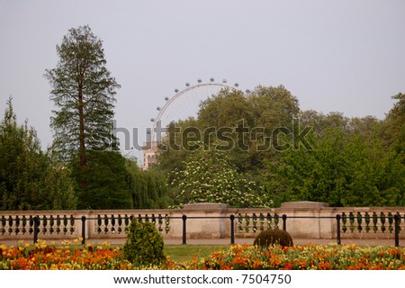 The view on London Eye from side Buckingham Palace