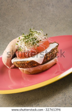 Veggie Tofu Burger with Soy Mozzarella Cheese and Alfalfa Sprouts