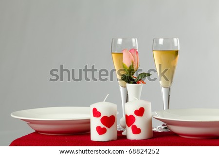 Valentine Card - cups, wine, plates and candles