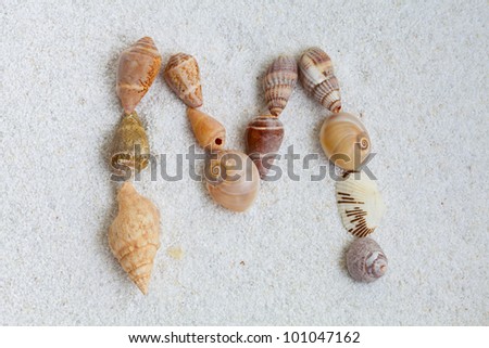 letters from seashells, summer concept