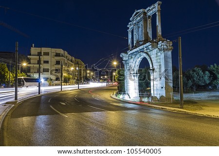 Adrianou Gate by night in Athens Greece