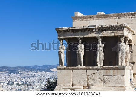 Caryatids in Erechtheum from Athenian Acropolis,Greece