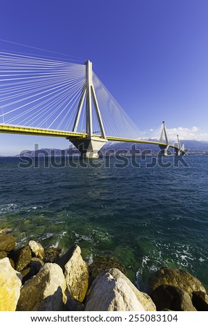 The Rio ?ntirrio bridge in Greece one of the world\'s longest multi-span cable-stayed bridges and the longest of the fully suspended type