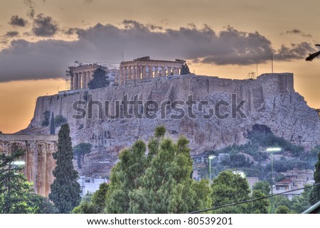 Acropolis and parthenon by night Athens Greece
