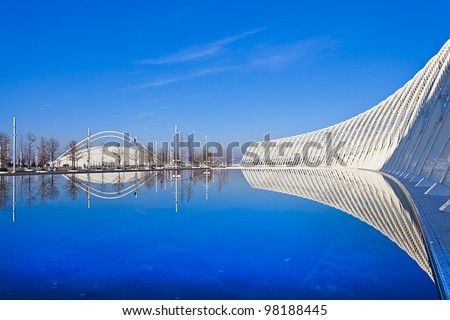 ATHENS, GREECE - MAR 10: The Olympic Velodrome at the Athens Olympic Sports Complex designed by the famous spanish architecture Santiago Calatrava on March 10, 2012 in Athens, Greece