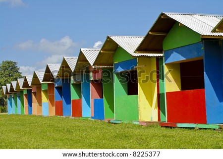 Colourful Carnival Vendors\' Booths under construction in the savannah ,Port of Spain Trinidad