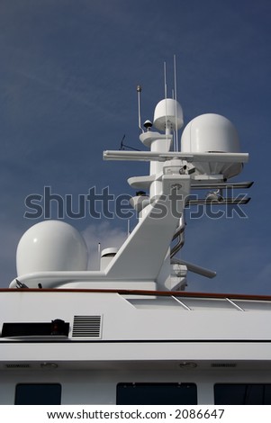 hi-tech antenna array on very upmarket motor yacht
