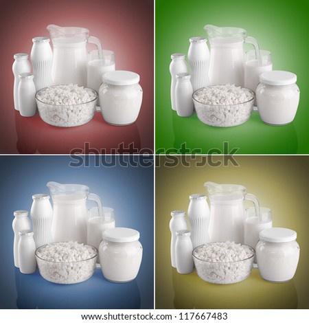 milk products on a red, blue, yellow and green background