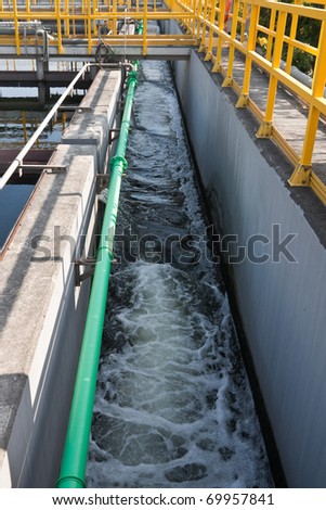 Channel of flowing water in a sewage treatment plant