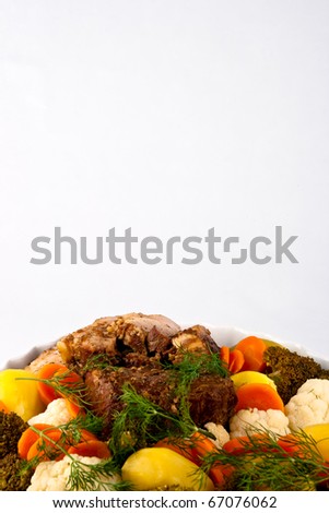 Restaurants menu template with meat and vegetables at the bottom