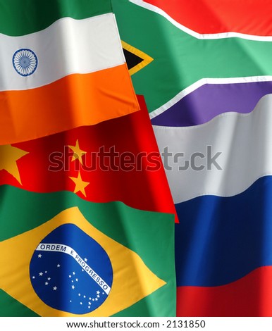 flags from brazil,india,china,russia and southafrica