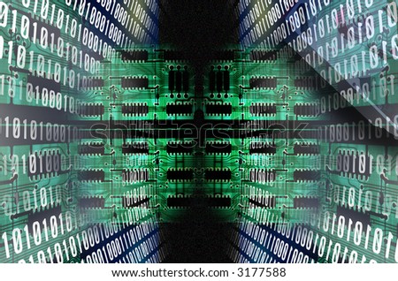 binary code path going to a circuit board