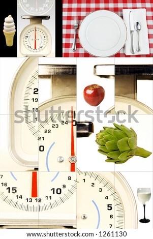 Kitchen scales, Foods, watching your weight, dieting.