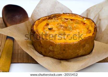 Pumpkin squash in a baked pumpkin