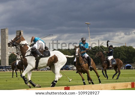 BERLIN- AUGUST 12- Unidentified Polo players in fast action at \