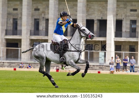 BERLIN- AUGUST 12- Unidentified Polo player in fast action at \