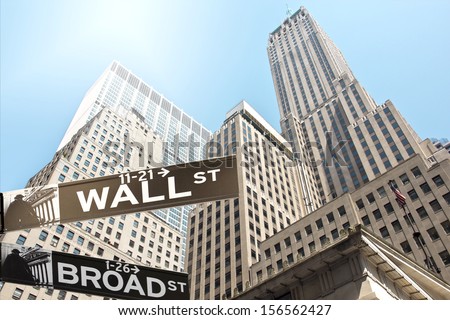 Road Sign Of New York Wall Street Corner Broad Street