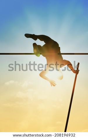 Pole vault over the bar with  back light