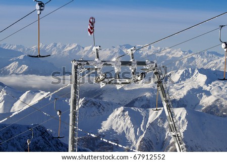 Frosted ski lift on the Hinteruxer glacier in austria