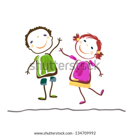 Little Boy And Girl; Happy Kids Stock Vector Illustration 134709992 