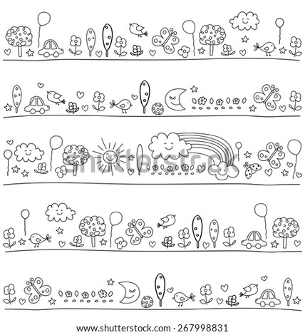 pattern for children with cute nature elements, child like drawing style