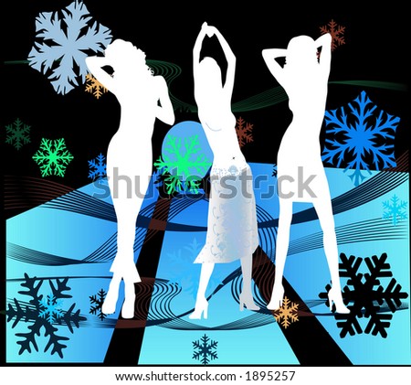 women silhouettes dancing on a retro background