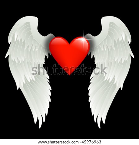 stock vector shiny red heart with angel wings