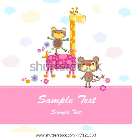 baby invitation card with cute animals