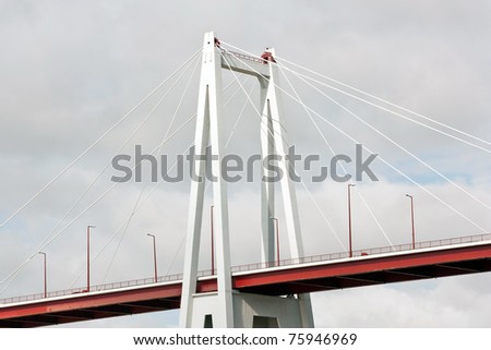 Low perspective view of a Bridge over the Mondego River in Figueira da Foz, Portugal.
