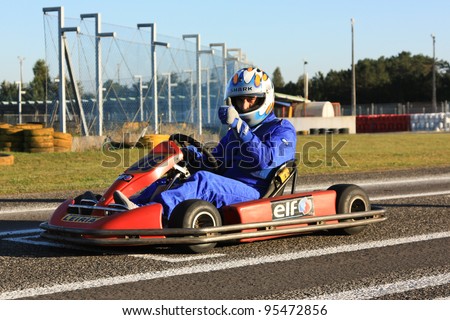 LEIRIA, PORTUGAL - JANUARY 28: An uknown driver/team participating in Old Motor Club Of Marinha Grande Karting Race, organized by Motor Club Of Marinha Grande, in Leiria, Portugal on January 28, 2012.