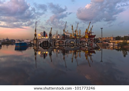 Ship repairing yard in Saint Petersburg, Russia