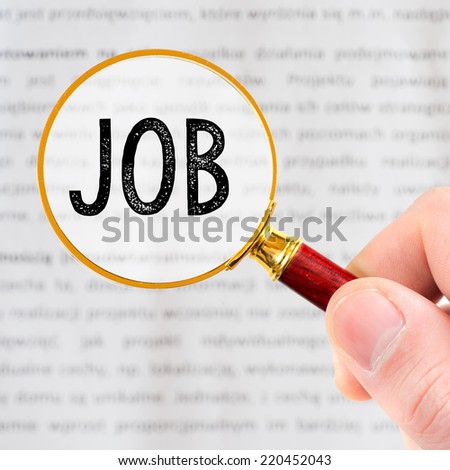 Search Jobs with a magnifying glass on words background