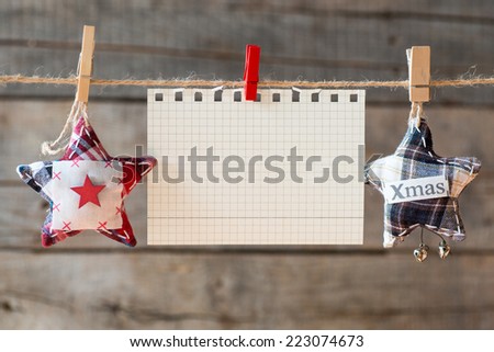 Paper attach to rope. Checkered paper attach to rope, textile stars