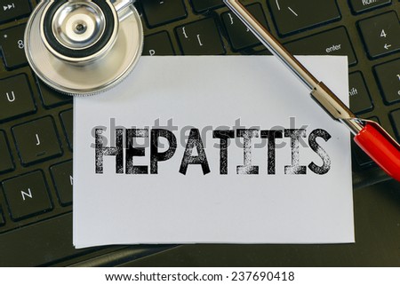 Hepatitis sign and stethoscope. Hepatitis sign and stethoscope. Medicine concept on computer keyboards