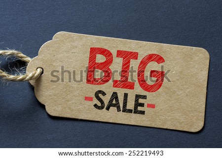 Inscription big sale. Inscription big sale on blank tag on background