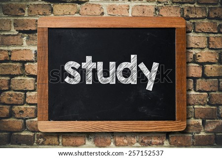 Study word on Blackboard.  Study word on Blackboard on bricks wall