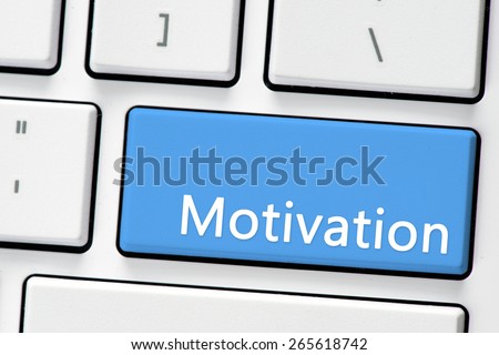 Keyboard with motivation button. Computer white keyboard with motivation button