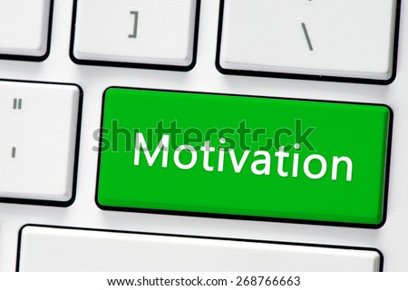 Keyboard with motivation button. Computer white keyboard with motivation button