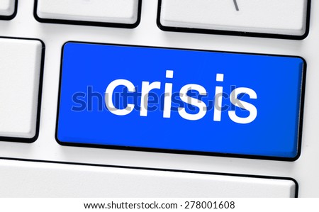 Computer white keyboard with crisis. Computer white keyboard with blue button crisis