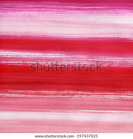 Watercolor hand painted brush strokes. Red and pink striped background. Abstract aquarelle macro texture background.