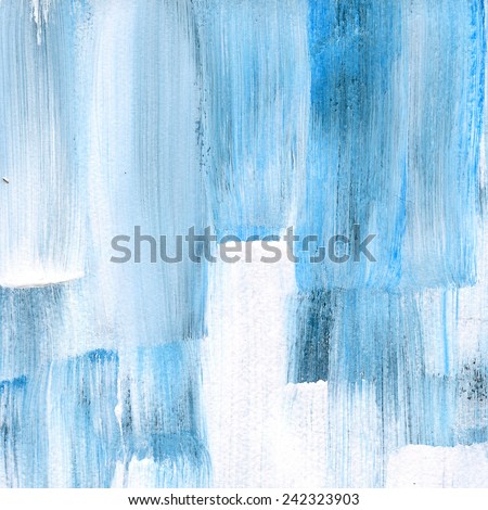 Abstract watercolor hand painted brush strokes. Vertical striped background. Blue and white brush strokes.