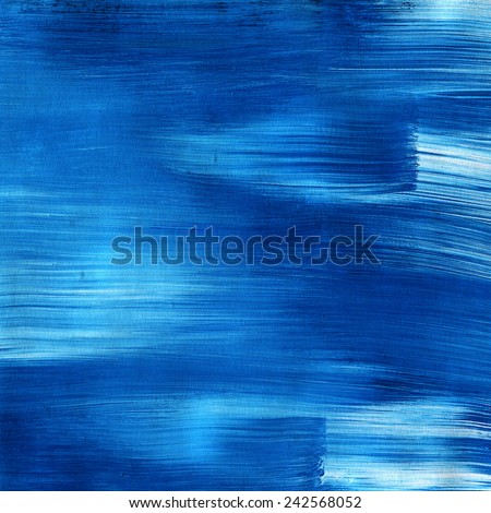 Abstract watercolor hand painted brush strokes. Horizontal striped background. blue and white brush strokes. paper texture.