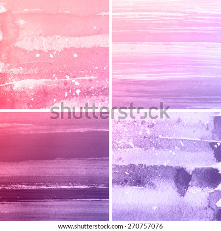 Abstract watercolor hand painted banners.Striped graphic art design elements for website or brochure headers or sidebars.Vintage grunge texture. Set of pink and violet hand painted backgrounds.